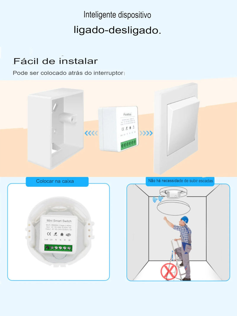 Mini Interruptor Inteligente Wi-Fi c/ Controle por Voz (Alexa / Google Home) e App - Mini Smart