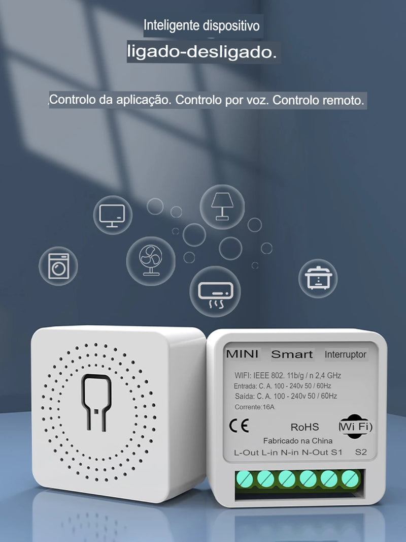 Mini Interruptor Inteligente Wi-Fi c/ Controle por Voz (Alexa / Google Home) e App - Mini Smart