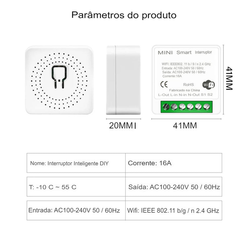 Mini interruptor Inteligente com WIFI, Suporte de APP Alexa Google Home e Controle De Voz para comando - Envio Imediato