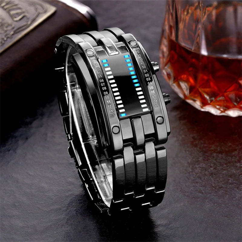 Men Watch 50m Waterproof Lava Watch Double Row Lamp Led Watch Male Binary Steel Band Electronic Sport Watch Relogios Masculino