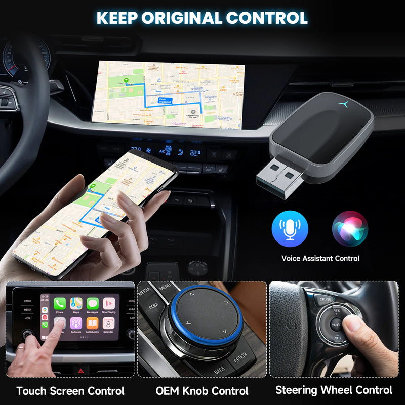 2-in-1 Wired to Wireless CarPlay Adapter & Android Auto Wireless Adapter Plug & Play