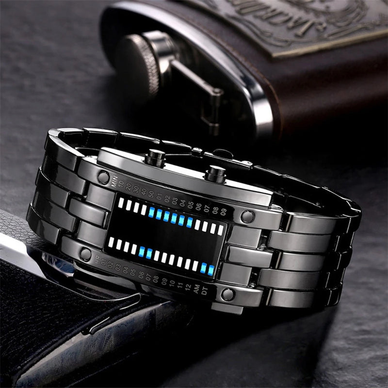 Men Watch 50m Waterproof Lava Watch Double Row Lamp Led Watch Male Binary Steel Band Electronic Sport Watch Relogios Masculino