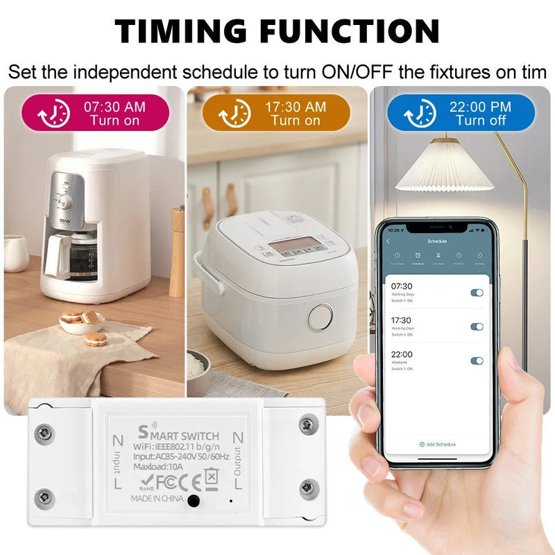 Tuya eWeLink App Interruptor Inteligente WiFi, Controlador 10A, Disjuntor Universal, Funciona com HomeKit, Alexa Google