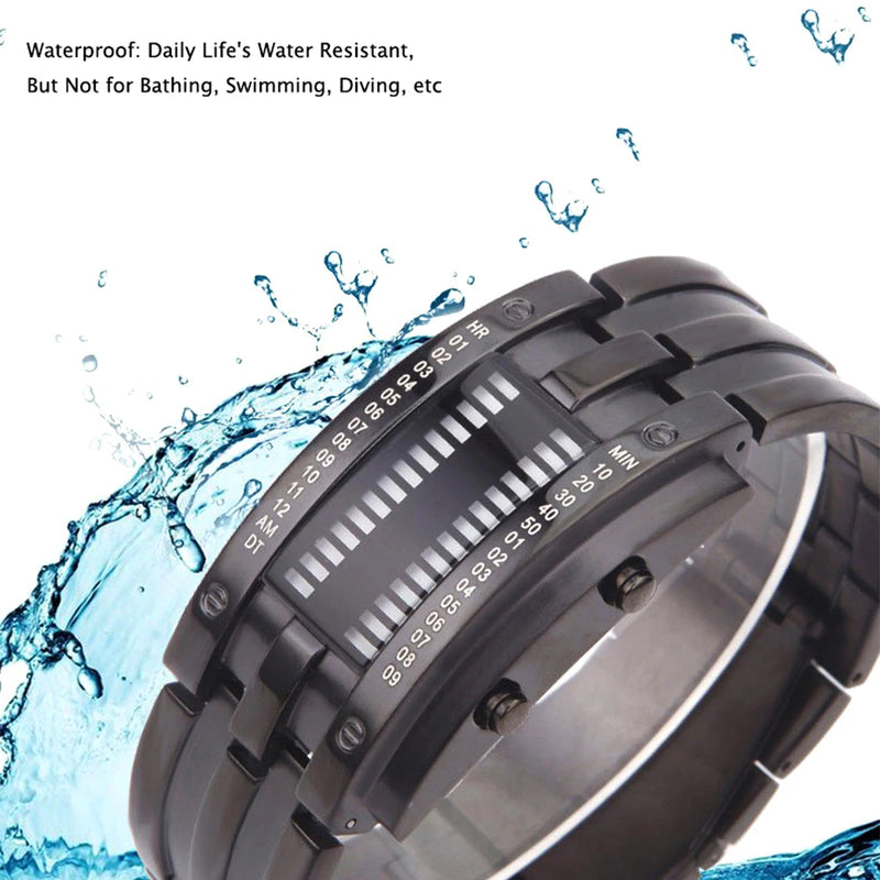 Men Watch 50m Waterproof Lava Watch Double Row Lamp Led Watch Male Binary Steel Band Electronic Sport Watch Relogios Masculino