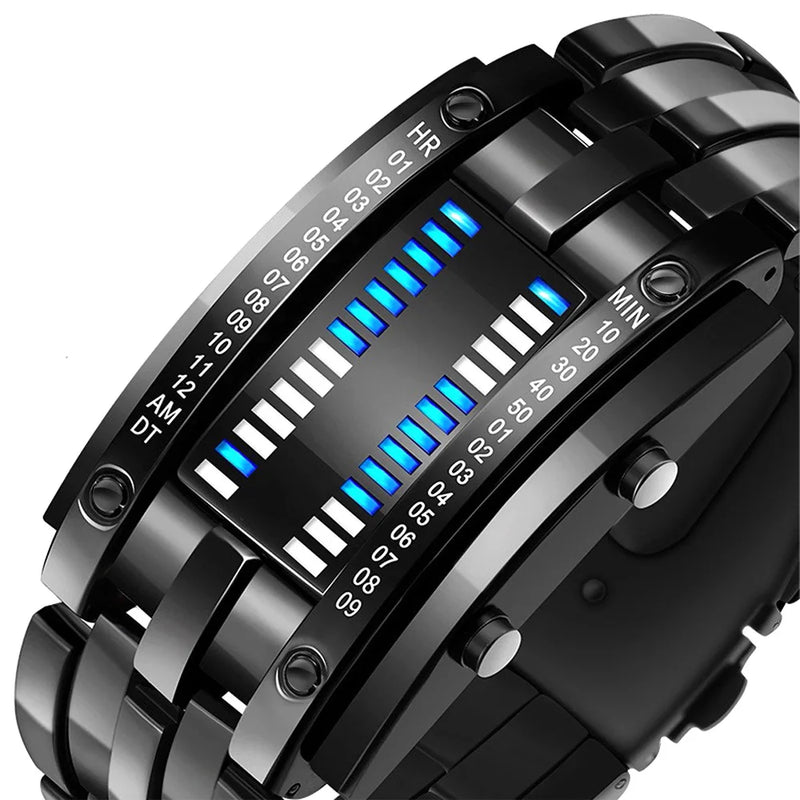 Men Watch 50m Waterproof Lava Watch Double Row Lamp Led Watch Male Binary Steel Band Electronic Sport Watch Relogios Masculino