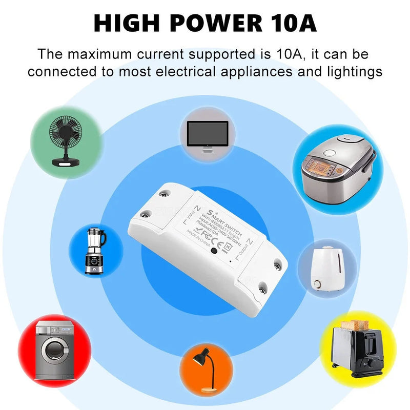 Tuya eWeLink App Interruptor Inteligente WiFi, Controlador 10A, Disjuntor Universal, Funciona com HomeKit, Alexa Google