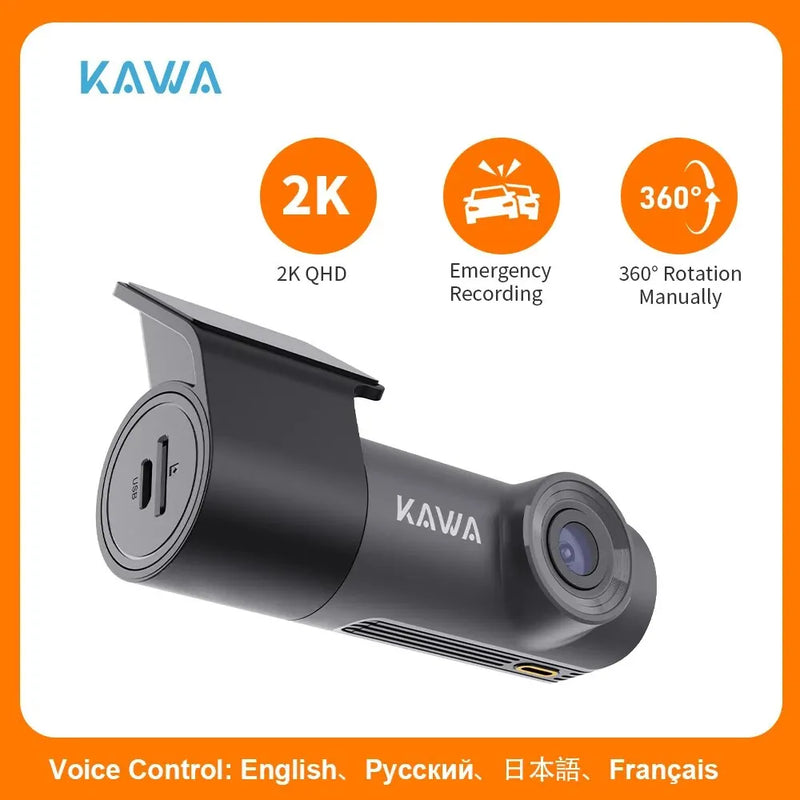 2K Dash Camera For Car DVR Dash Cam In The Car KAWA D5 Video Recorder Emergency Voice Control Night Vision WiFi APP Monitor WDR