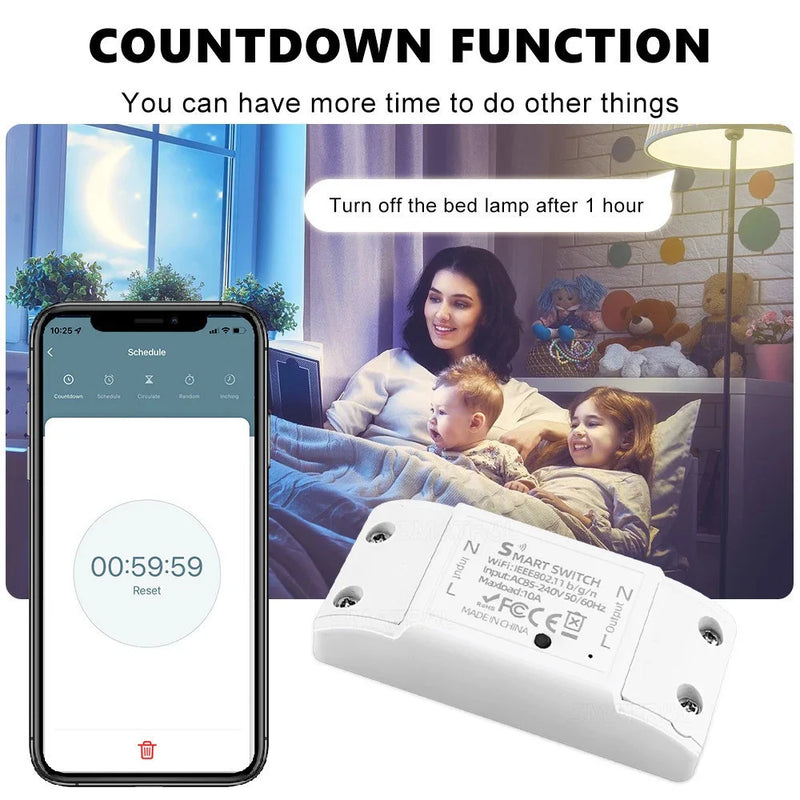 Tuya eWeLink App Interruptor Inteligente WiFi, Controlador 10A, Disjuntor Universal, Funciona com HomeKit, Alexa Google