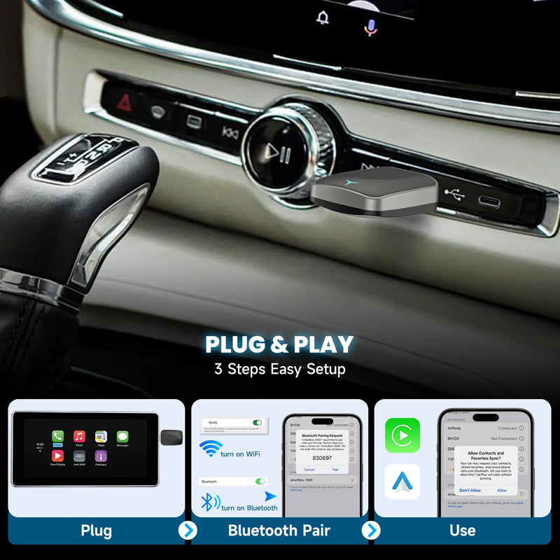 2-in-1 Wired to Wireless CarPlay Adapter & Android Auto Wireless Adapter Plug & Play