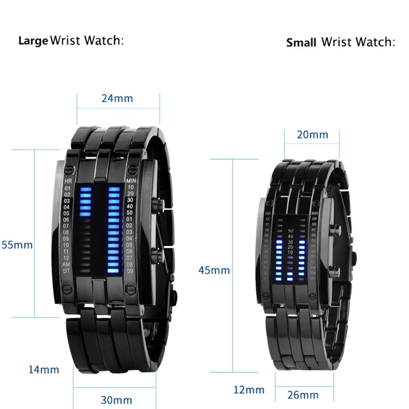 Men Watch 50m Waterproof Lava Watch Double Row Lamp Led Watch Male Binary Steel Band Electronic Sport Watch Relogios Masculino